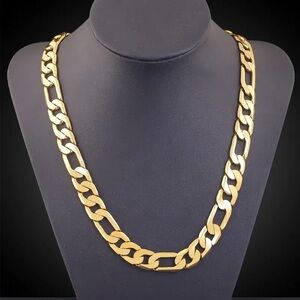 1pc Fashion Figaro 18K Golden Plated Thick Chain Necklace 18 inch